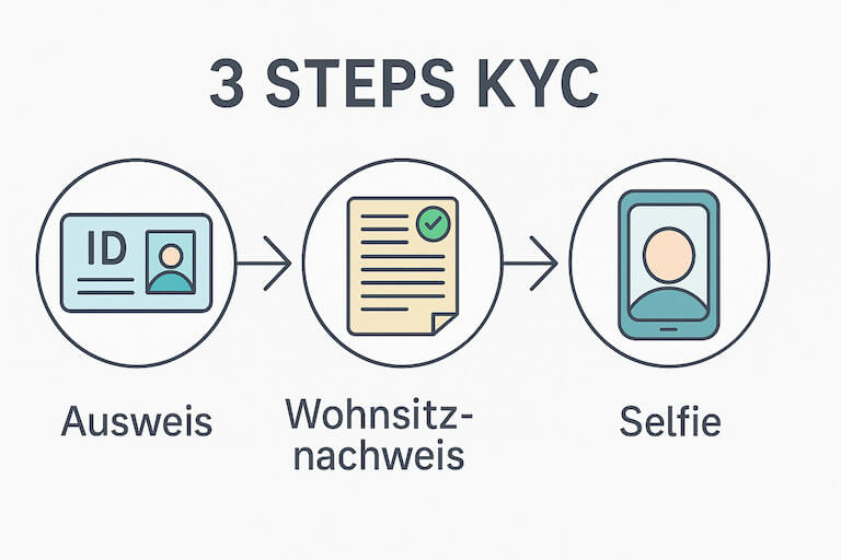 KYC Schritte: ID, Wohnsitz, Selfie